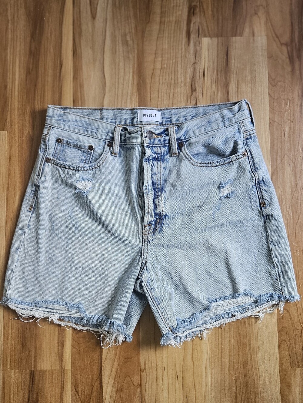 Pistola Faded Light Blue Distressed Denim Cutoff Shorts